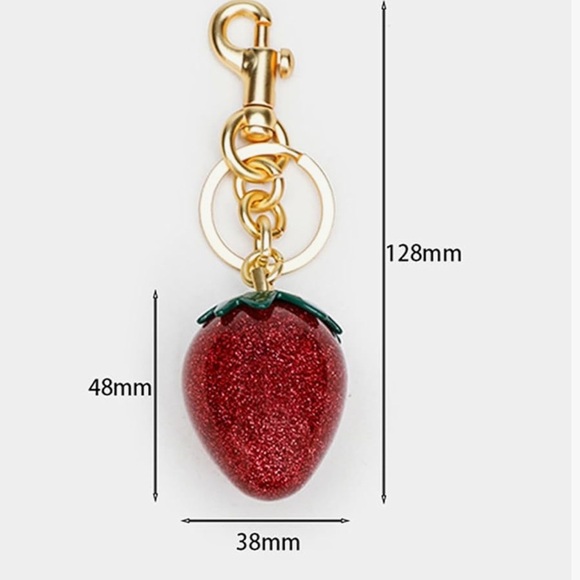 Red Strawberry purse charm Keychain with gold hardware clip perfectly cute - Picture 3 of 3